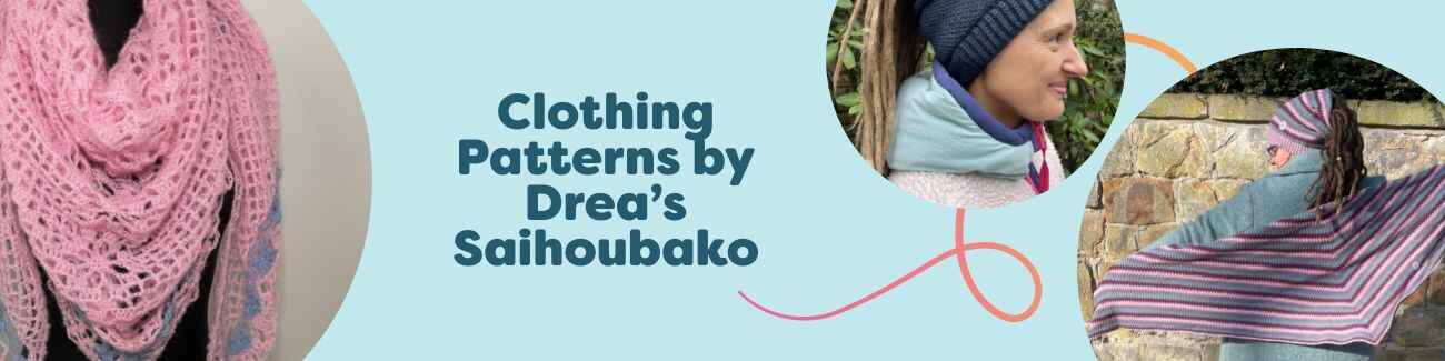 Collection image for Hobbii: Drea’s Saihoubako clothing patterns—shawls, long hair hat, and gloves styled in soft yarns.