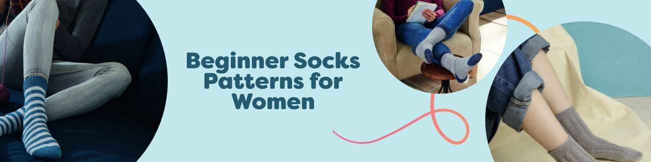 Collection image for Free Beginner Sock Patterns for Women from Hobbii: knit and crochet socks in stripes, colorblock, diamond motifs, and ribbed textures.