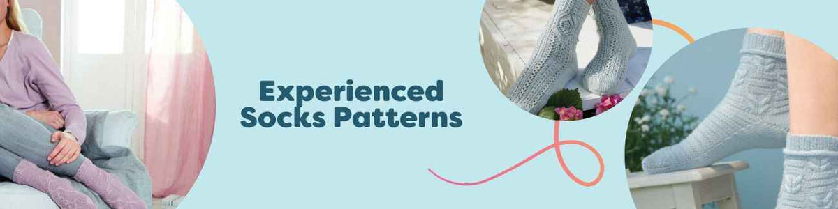 Experienced sock patterns from Hobbii featuring cable, diamond, cross rib, and Norwegian colorwork socks for knitters and crocheters.