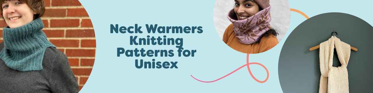 Free unisex neck warmer knitting patterns: textured cowls, split-neck gaiters, and a gansey-style scarf in cozy Hobbii yarns.