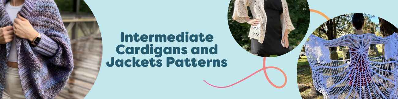 Intermediate knit and crochet cardigans and jackets from Hobbii - cocoon, hexagon, coat, and children's styles in soft yarns.