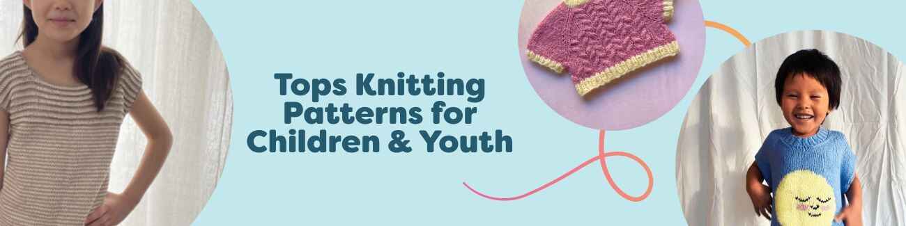 Collection of children's and youth knitted tops: T-shirts, tanks, and summer tees in soft yarns from Hobbii.