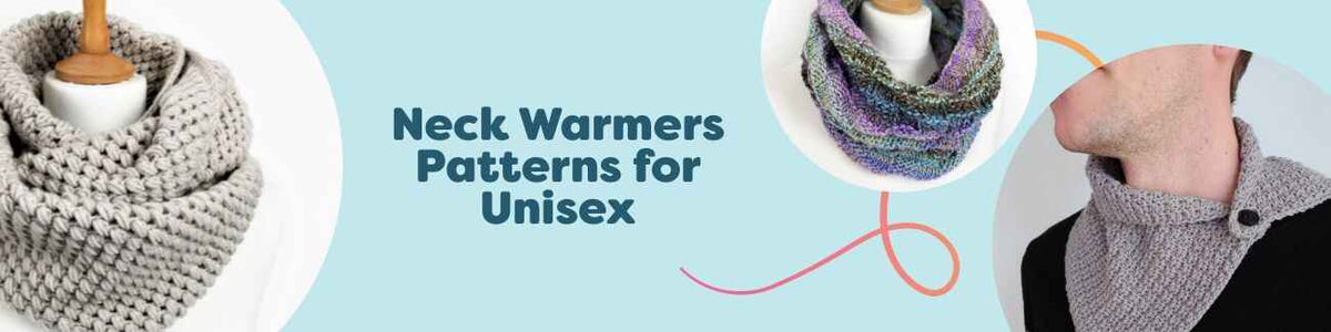 Unisex neck warmer patterns—cowls, snoods, and infinity scarves in knit and crochet, made with Hobbii yarns.