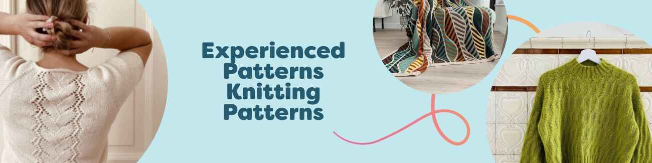 Hobbii collection featuring experienced knitting patterns and intermediate crochet patterns: tee, sweater, cardigan/duster, slipover, and blanket.