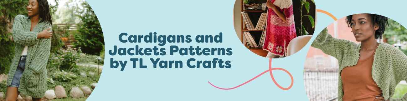 Free cardigan, jacket, and cape crochet patterns by TL Yarn Crafts at Hobbii—Sage Cardigan, Sweetheart Cape, Fairy Dust Cardi.