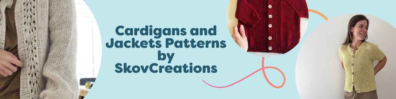 SkovCreations cardigan and jacket patterns at Hobbii—ribbed and textured designs for knit and crochet, adult and mini sizes, styled with yarn.