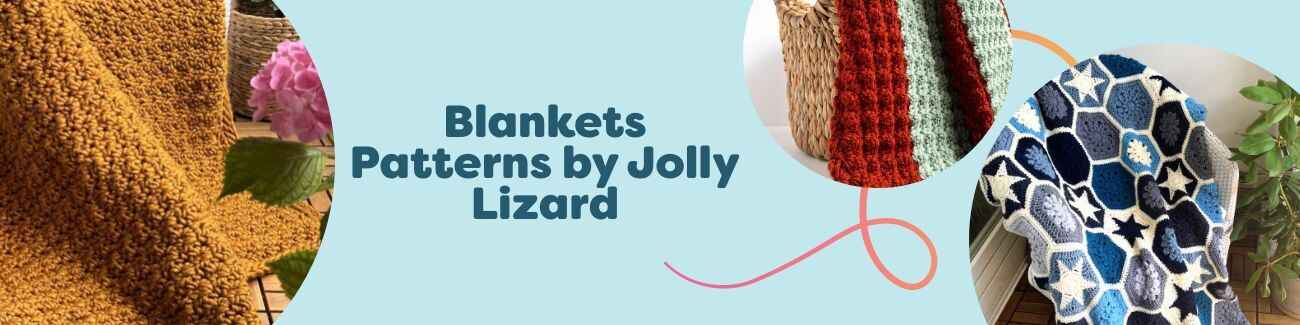 Selection of Jolly Lizard knit and crochet blanket patterns - throws and blankets styled with Hobbii yarn.