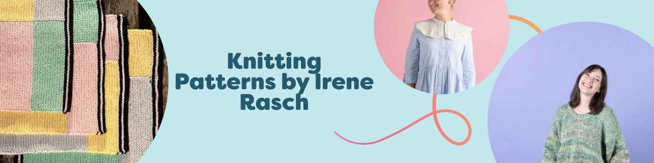 Irene Rasch knitting patterns at Hobbii featuring textured sweaters, lace collars, and cozy home decor knit in soft yarn.