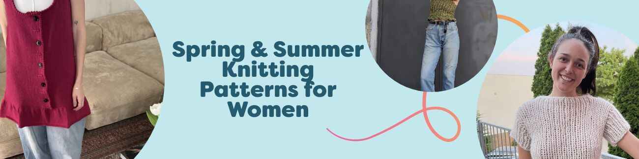 Collection of women's spring and summer knitwear patterns—tops, tees, dresses, and light layers in breathable yarns from Hobbii.