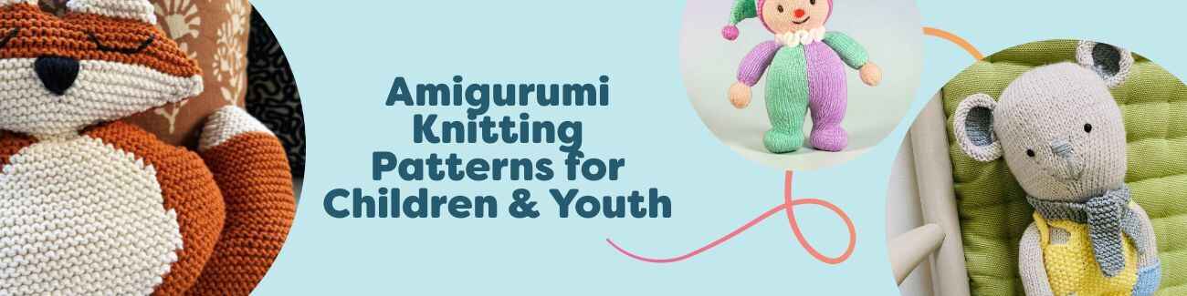 Amigurumi toy patterns for kids—knit and crochet fox, owl, bear, clown—soft, colorful yarn projects by Hobbii.