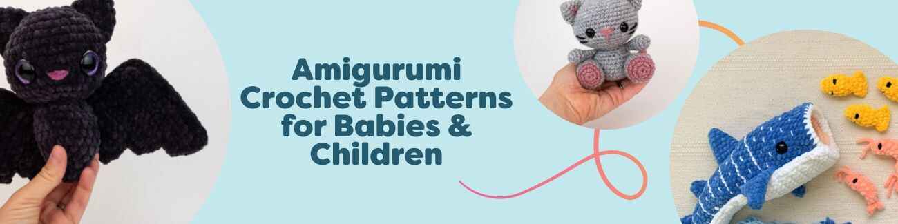 Assorted amigurumi crochet toys for babies and children—soft animal dolls and rattles made with colorful Hobbii yarn.