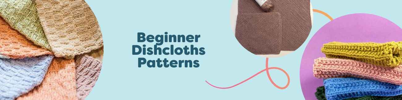 Stack of handmade dishcloths in rib and basket stitches, featuring free beginner knit and crochet patterns from Hobbii with soft cotton yarns.