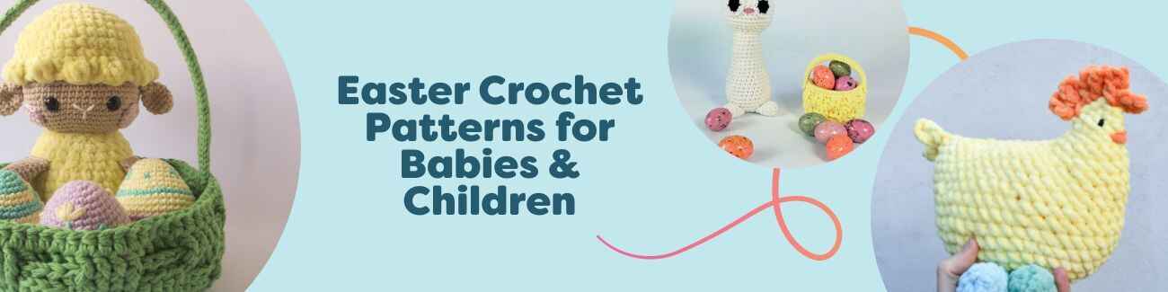 Free Easter crochet patterns for babies and kids: amigurumi bunny, lamb, and chicken with pastel Hobbii yarns.