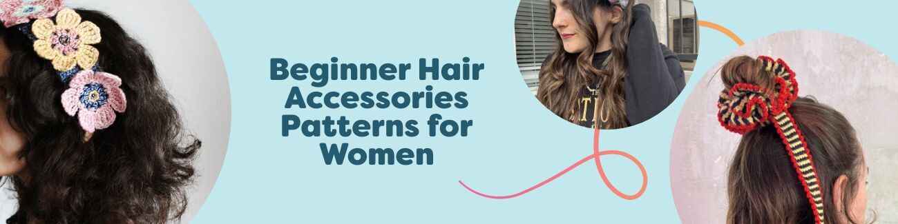Beginner-friendly crochet and knit hair accessories for women: headbands and scrunchies from Hobbii.