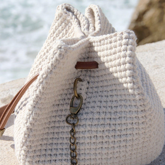crochet leather backpack Bucket Bag with PU Leather Bottom – Hobbii
