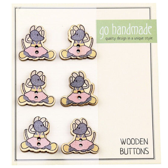 

Wooden Buttons - The Mouse Ella - 6 pcs, 20 mm - Go Handmade
1