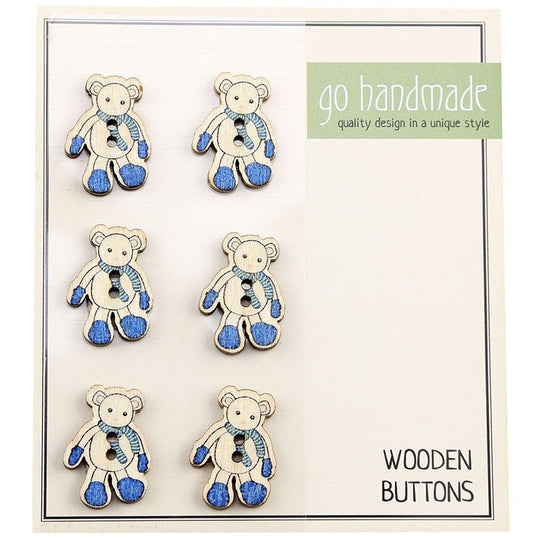 Wooden Buttons - The Mouse Luis - 6 pcs, 20 mm - Go Handmade