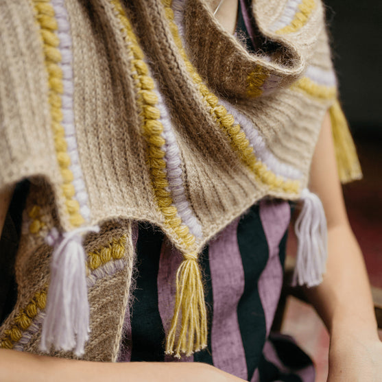 

Calendula Shawl - Wrap with Bobbles and Fringe
3