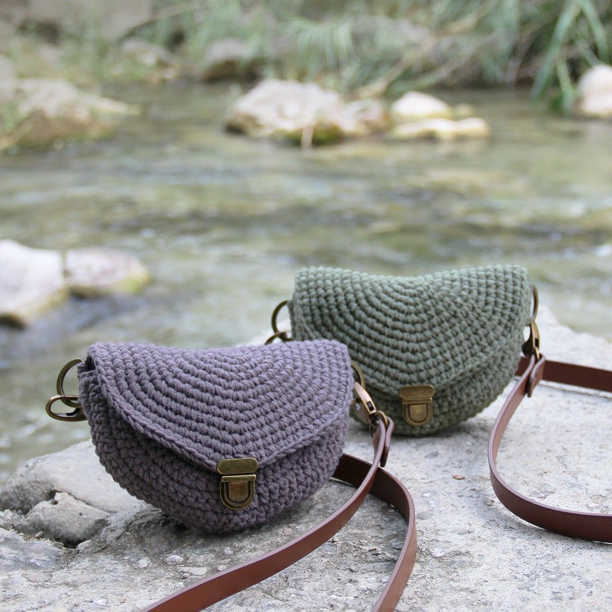 ★ CLOR ★CROCHET HALF MOON BAG(SMALL) Half moon bag Crochet round bag How to make a bag Crossbody