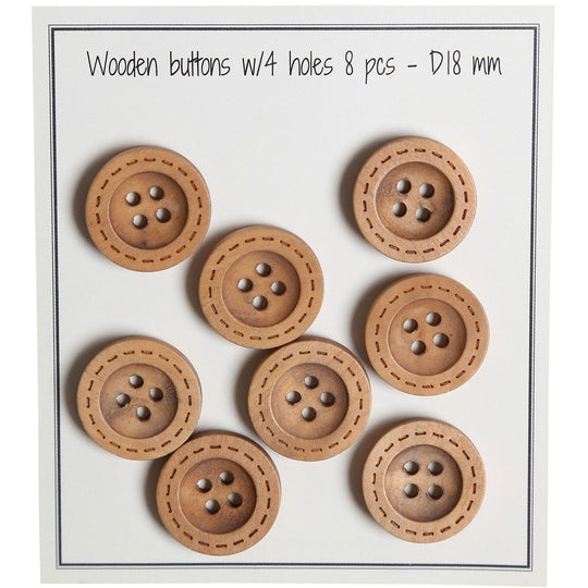 Wooden Buttons - Round Groove - Stitch Pattern - 8 pcs. - Go Handmade