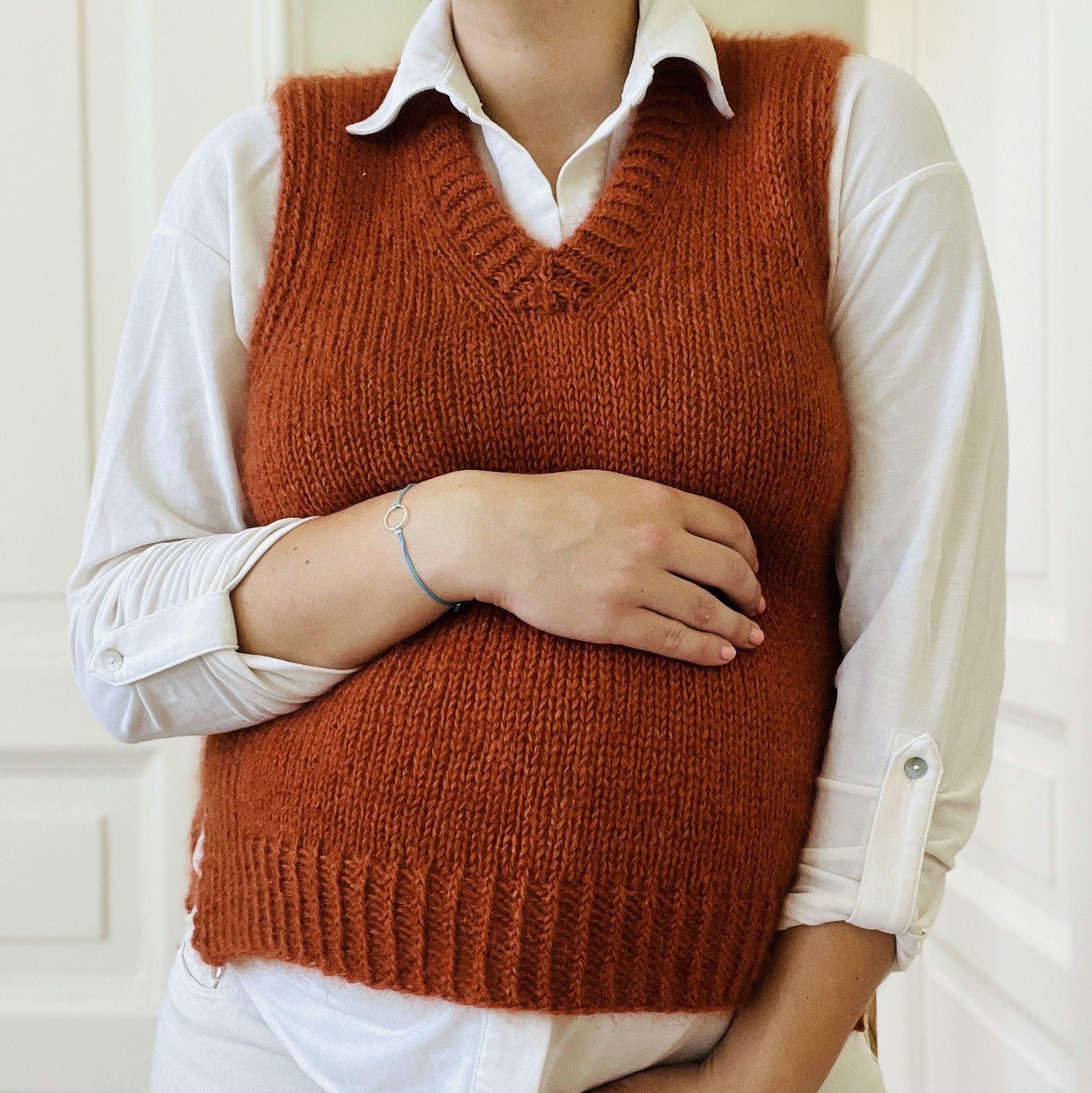 トップス Eaphi U NECK LEAF PATTERN KNIT VEST Eaphi U NECK LEAF PATTERN KNIT VEST